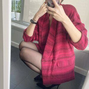 Vintage Striped Wool Blazer: 90s Italian Red Burgundy Jacket